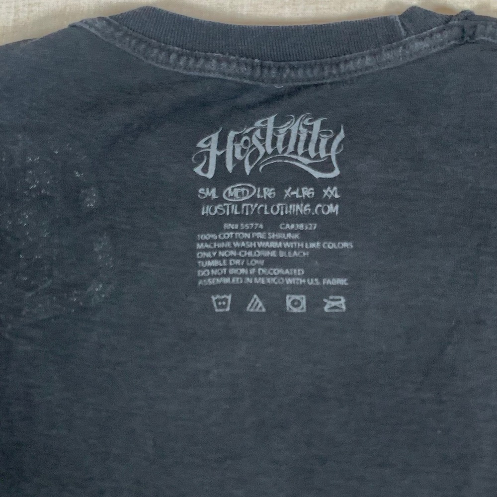 Hostility Graphic T-Shirt Mens Medium Black Excellent Script Logo Streetwear - Picture 5 of 6
